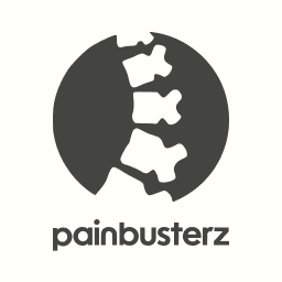 Small file version of the Painbusterz logo with the logotype below a larger logomark.