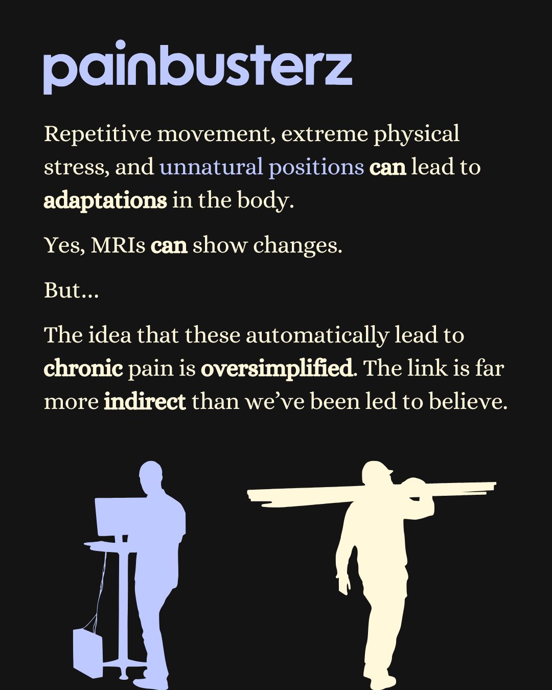 Painbusterz poster comparing sedentary jobs and physically demanding jobs as part of an educational series